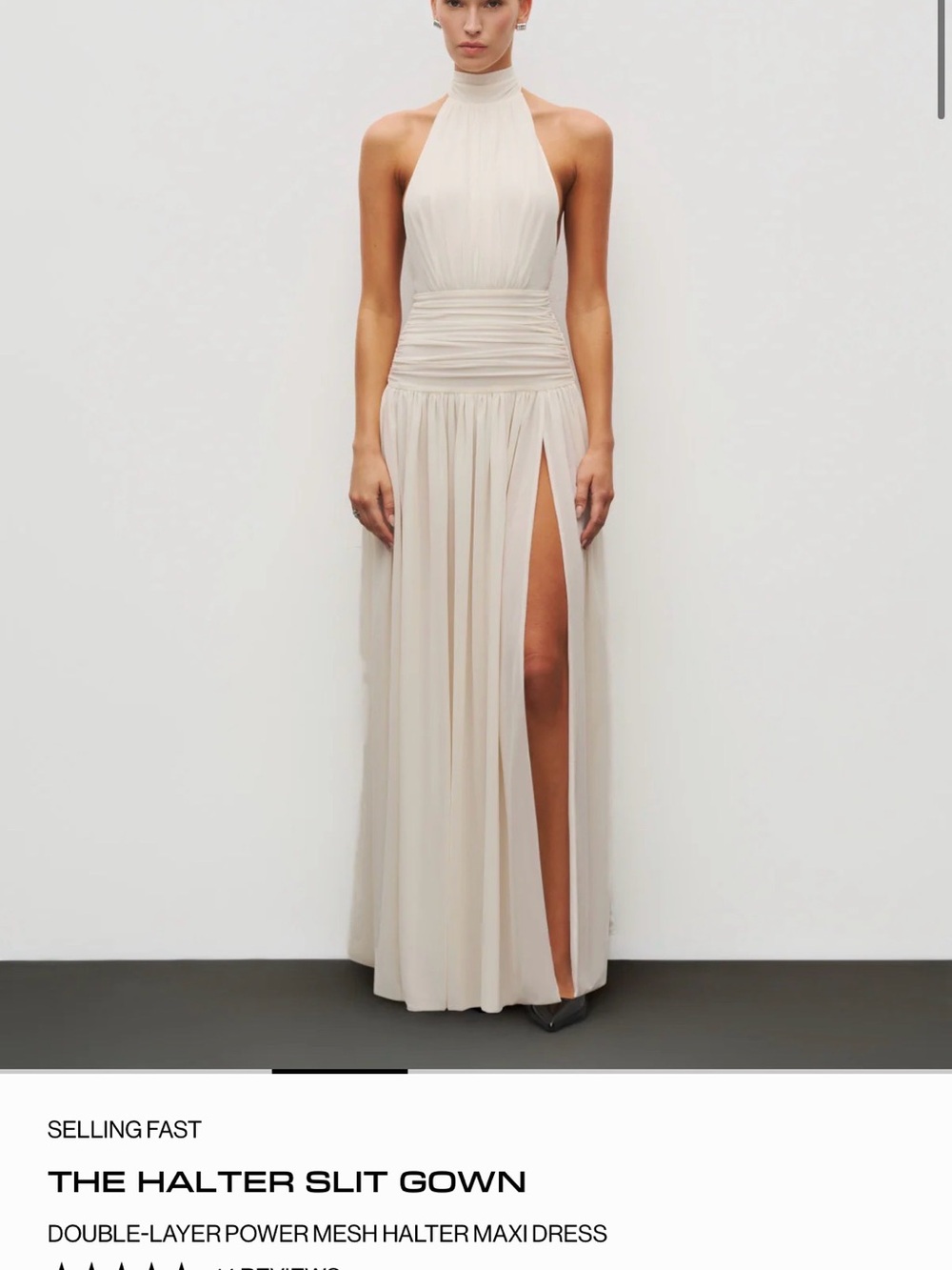 Cream Halter Maxi Dress with Ruched Waist - Picture 5 of 6